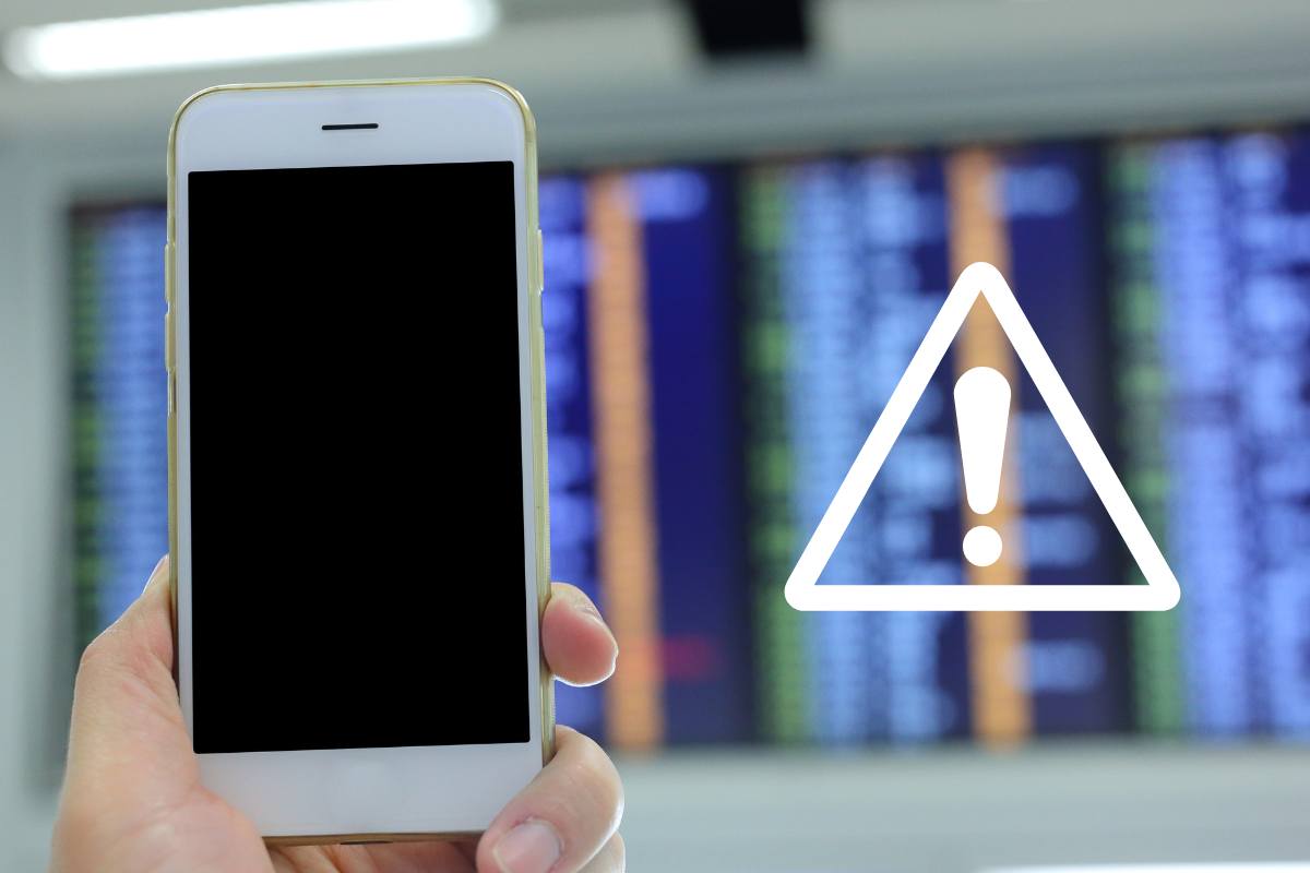 simbolo pericolo smartphone aeroporto